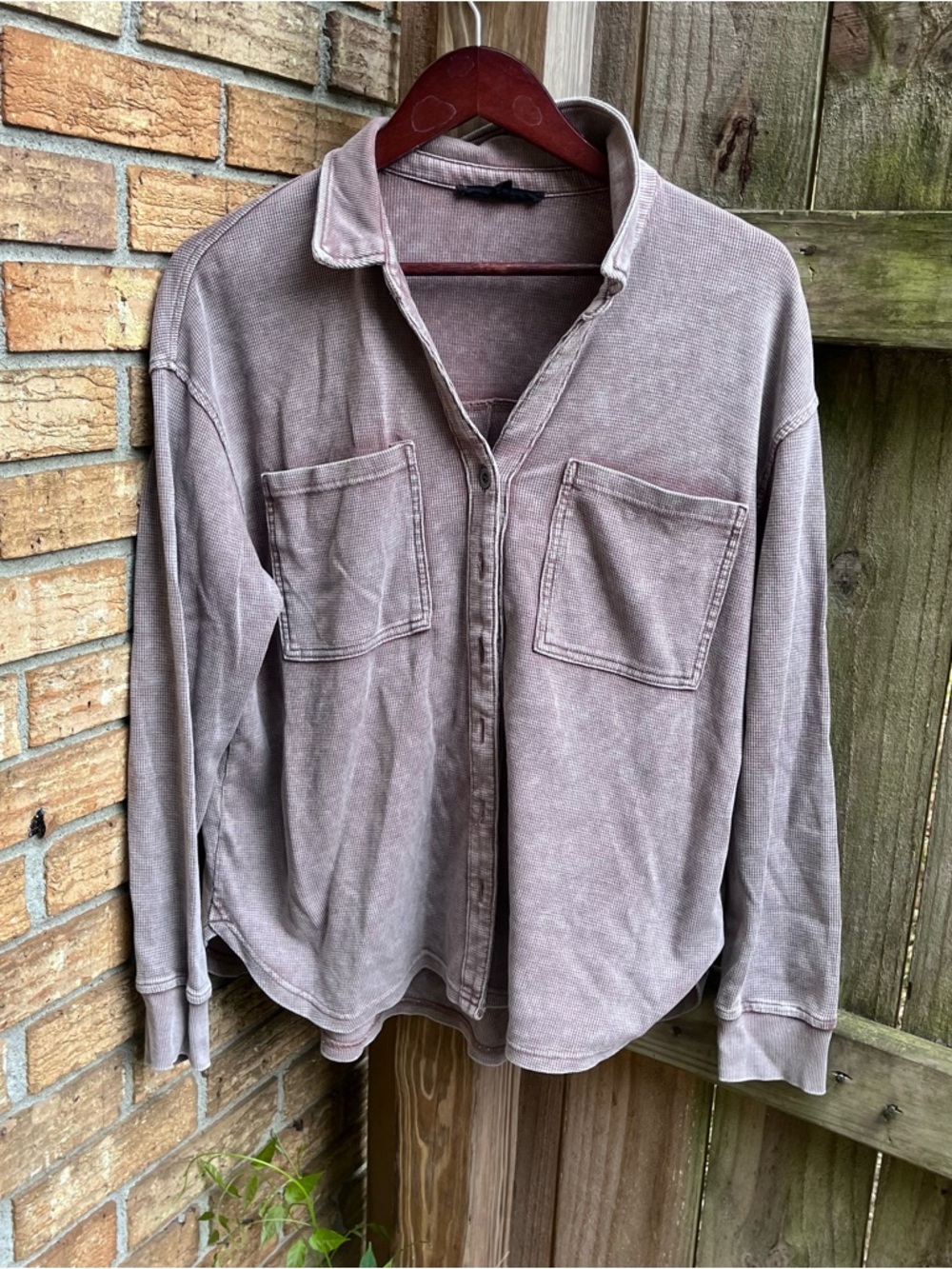 Jane and Delancey Washed Brown Button-Front Shirt/Sweater